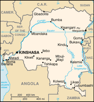 Map of Congo. Democratic Republic of the